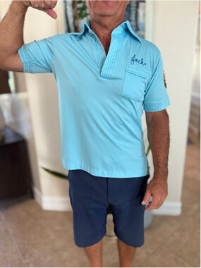 vintage bowling shirt Imperial Light Blue Polo Shirt M with Navy embroidered